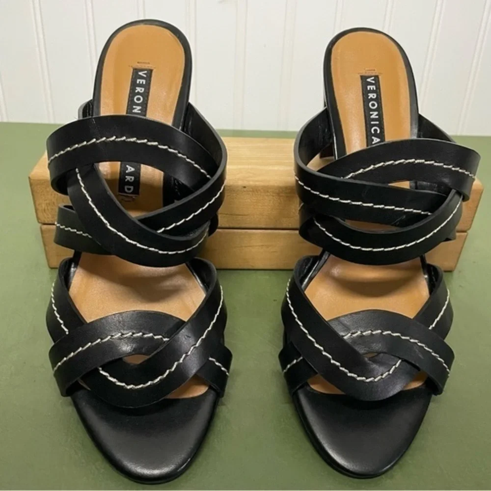 NWT Veronica Beard MARAH Twist-Front Leather Sandals/Slides/Mules